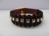 Cód:PS33- Pulseira Couro com Strass Svarovski