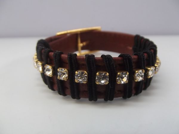 Cód:PS33- Pulseira Couro com Strass Svarovski