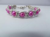 Cód:PS23- Pulseira Macramê Prata / Rosa Pink
