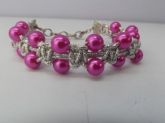 Cód:PS17- Pulseira Macramê Invert Prata/ Rosa Pink